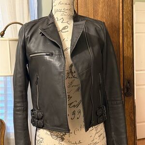 Mango Smoke Leather Biker Jacket